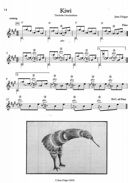 Felger, Jens: Tierische Geschichten - Animal Stories, 13 easy pieces for guitar solo, sheet music sample