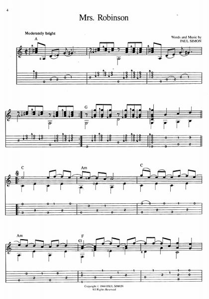 Fingerpicking Paul Simon for guitar, sheet music sample