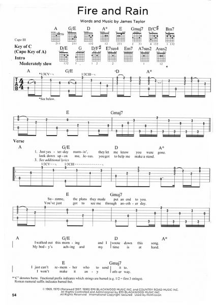 First 50 Songs You Should Fingerpick on Guitar, Tabulatur für Gitarre solo, Text und Akkorde, Songbook Beispiel