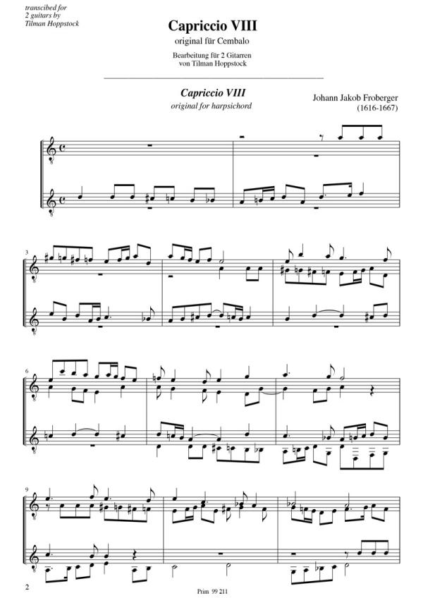 Froberger, Johann J.: Capriccio VIII, for 2 guitars, edited byTilman Hoppstock, sheet music sample