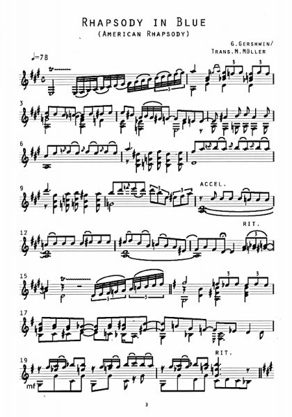 Gershwin, George: Rhapsody in Blue für Gitarre solo, Noten  Beispiel