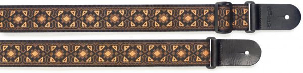 Guitar strap with brodered folk pattern, orange