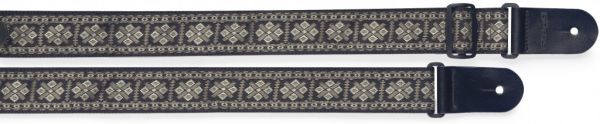 Guitar strap with brodered folk pattern - gray