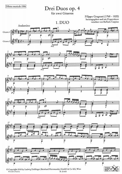 Gragnani, Filippo: 3 Duos op. 4 für 2 Gitarren, Noten für Gitarrenduo Beispiel