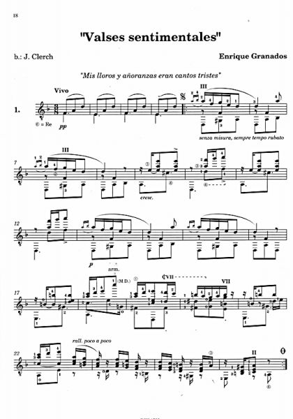 Granados, Enrique: Valses Poeticos and Valses Sentimentales for guitar solo, sheet music sample