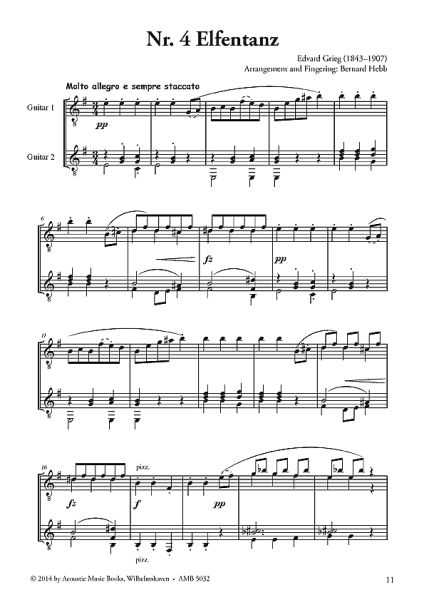 Grieg, Edvard: 3 lyrische Stücke op. 12 für 2 Gitarren, Noten Beispiel