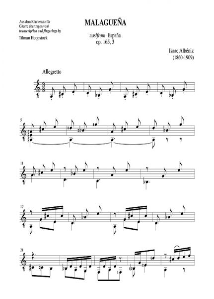 Great Composers for Young Guitarists: Albeniz; Isaak: Asturias and Malaguena for guitar solo - intermediate, sheet music sample