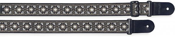 Guitar strap with brodered folk pattern, white