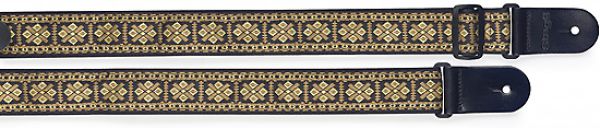 Guitar strap with brodered folk pattern, yellow