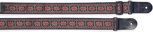 Guitar strap with brodered folk pattern, red