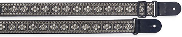 Guitar strap with brodered folk pattern, white
