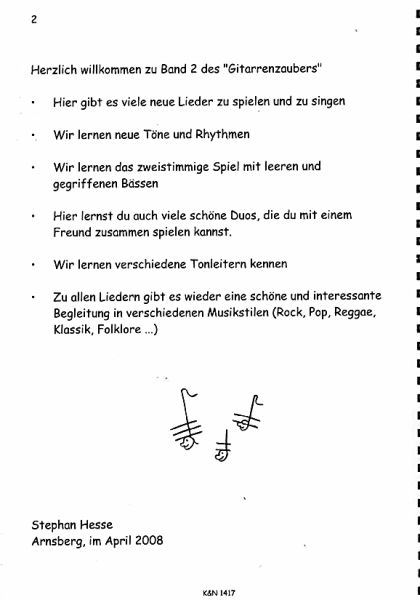 Hesse, Stephan: Gitarrenzauber Bd. 2, Kindergitarrenschule Inhalt