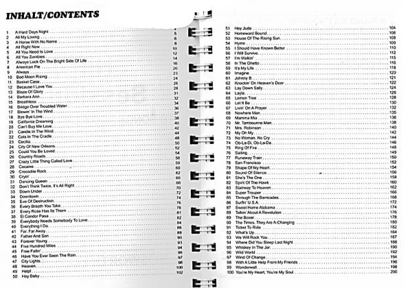 Hit Session Band 1, Songbook für Gitarre Inhalt