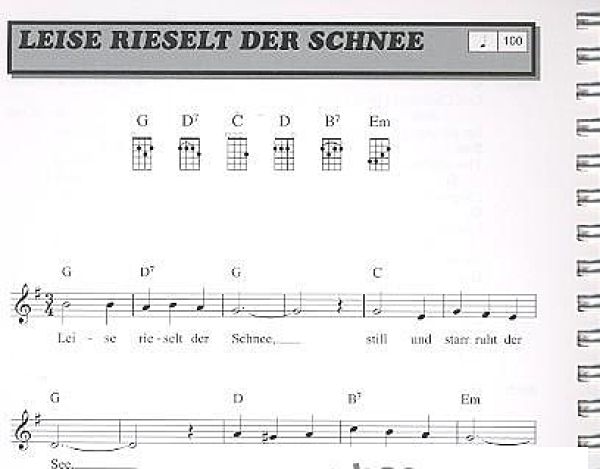 Hit Session für Ukulele Christmas, Weihnachtslieder Songbook mit Melodie, Text und Ukulele-Akkorden, Noten Liederbuch, Beispiel