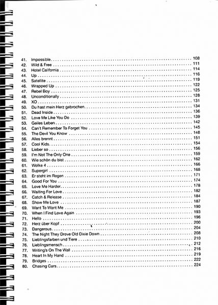 Hit Book Update - 80 Charthits for Guitar - Songbook content