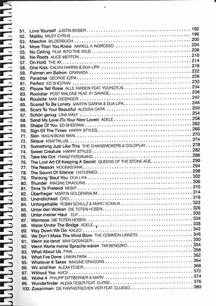 Hit Book 2 - 100 Charthits for Guitar - Songbook content