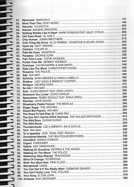 Hitbook 3 - 100 Charthits für Ukulele, Songbook, Melodie Text und Akkorde Inhalt
