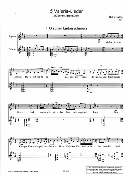 Holliger, Heinz: Valeria-Lieder für Sopran und Gitarre, Gedichte aus Clemens Brentanos "Ponce de Leon" (1803), Noten Beispiel