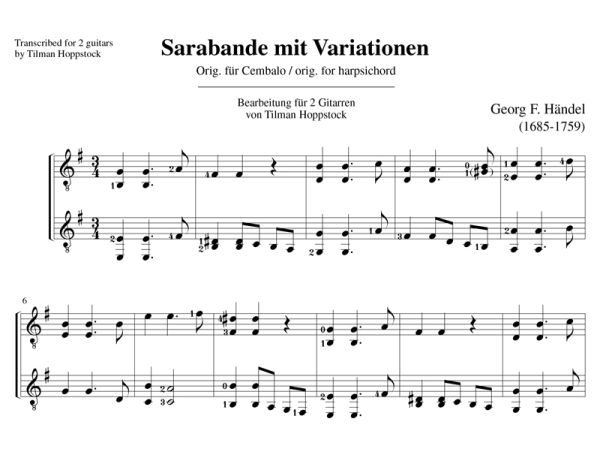 Hoppstock, Tilman: Berühmte Variationswerke aus dem Barock für Gitarrenduo, Noten Beispiel