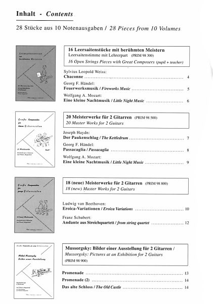Hoppstock, Tilman: Das Beste aus Große Komponisten für 1-4 Gitarren, Noten Inhalt