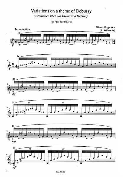 Hoppstock, Tilman (Willcocks, Allan): Variations on a Theme by Debussy for Guitar solo, sheet music sample