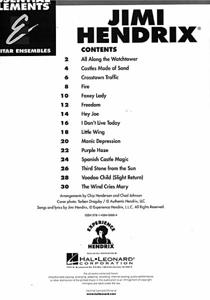 Essential Elements: Jimi Hendrix for 3 Guitars or Guitar Ensemble, sheet music  content
