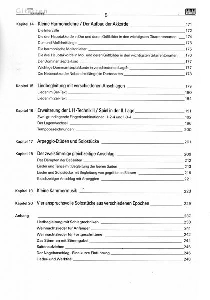 Käppel, Hubert: Käppel`s Gitarrenschule, Guitar Method, German edition content