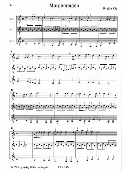 Kilp, Brigitte: Musestunden, Easy Pieces for 3 Guitars or Guitar Ensemble, sheet music sample