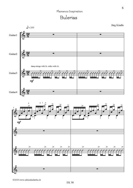 Kindle; Jürg: Bulerias for 4 Guitars or Guitar Ensemble, sheet music sample