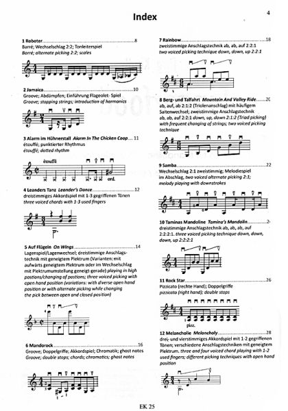 Kindle, Jürg: Fingerfood 1, 25 Studies for Mandolin, sheet music content