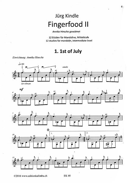 Kindle, Jürg: Fingerfood 2, 12 Studies for Mandolin, sheet music sample