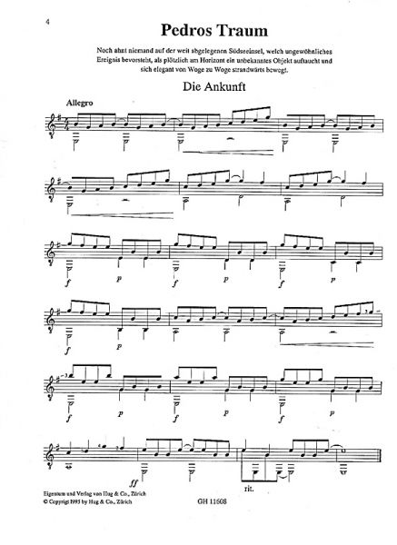 Kindle, Jürg: Pedros Traum, a Story for Guitar solo, sheet music sample