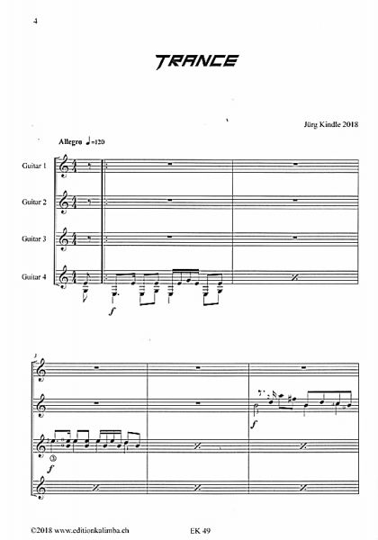 Kindle, Jürg: Trance, Pop Styles for 4 Guitars, sheet music sample