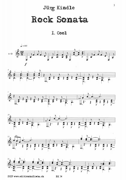 Kindle, Jürg: Rock Sonata for guitar solo, sheet music sample