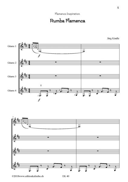 Kindle; Jürg: Rumba Flamenca for 4 Guitars or Guitar Ensemble, sheet music sample
