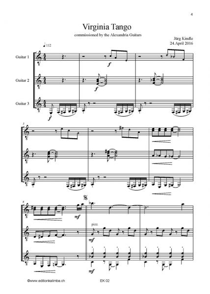 Kindle, Jürg: Virginia Tango for 3 Guitars, sheet music sample