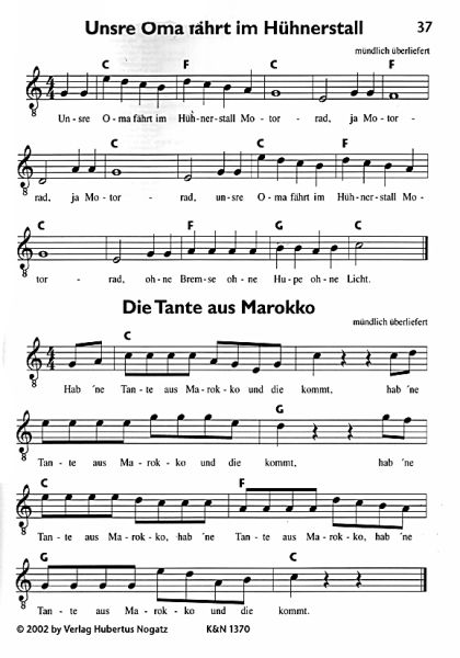 Kloyer, Gerhard: Unsre Oma fährt im Hühnerstall Motorrad, very easy pieces for 1 or 2 guitars, sheet music sample