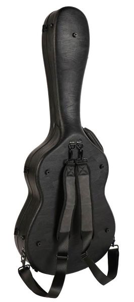 Fiberglaskoffer für Konzertgitarre, mit Kunstlederbezug schwarz, Gitarrenkoffer von hinten mit Rucksackgurten