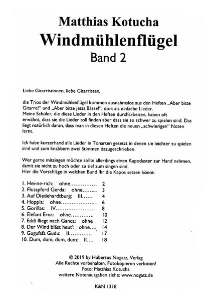 Kotucha, Matthias: Windmühlenflügel Band 2 für 3 Gitarren oder Gitarrenensemble, Noten Inhalt