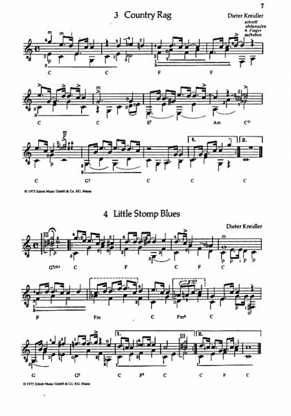 Kreidler, Dieter: Picking Blues, easy Blues pieces for guitar solo, sheet music sample