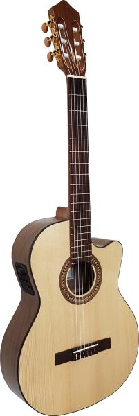 Lacuerda 65 N CUT, Konzertgitarre mit Tonabnehmer, Cutaway und massiver Fichtendecke, klassische Gitarre