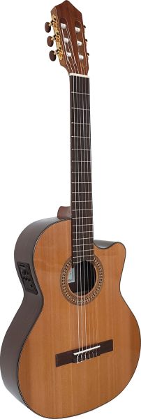 Lacuerda 65 P CUT, Konzertgitarre mit Tonabnehmer, Cutaway und massiver Zederndecke, klassische Gitarre