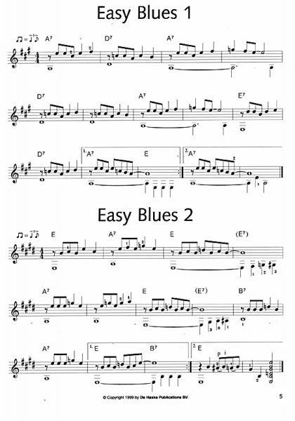 Langenberg, Jan van den: Blue Strings, easy blues pieces for guitar solo, sheet music sample