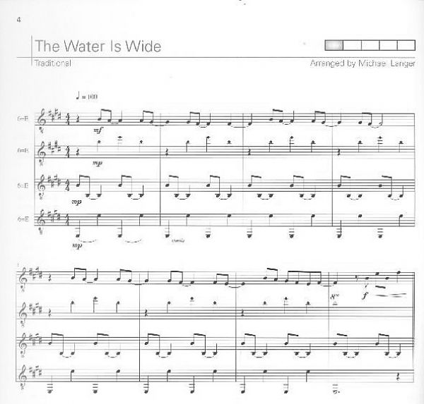 Langer, Michael: Three Songs From Scotland for 4 guitars, score and parts for guitar quartet or guitar ensemble, sheet miusic sample