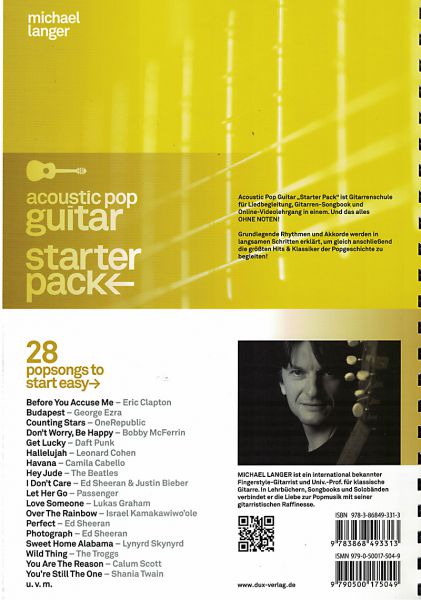 Langer, Michael: Acoustic Pop Guitar „Starter Pack“, Gitarrenschule, Gitarren-Songbook und Online-Videolehrgang, ohne Noten Inhalt