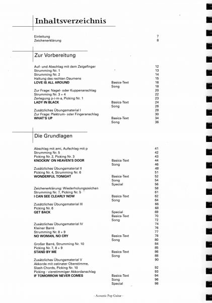 Langer, Michael: Acoustic Pop Guitar 1 - Gitarrenschule für Songbegleitung Noten Inhalt