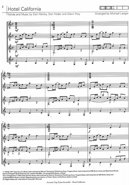 Langer, Michael / Eagles:  Hotel California, for 4 guitars sheet music sample