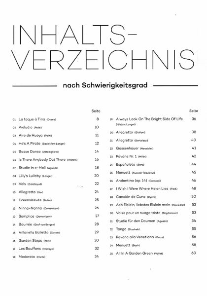 Langer, Michael, Neges, Ferdinand: Play Guitar in Concert, Noten für Gitarre solo, Inhalt