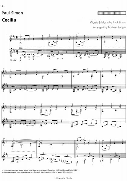 Langer, Michael / Simon, Paul: Cecilia for 2 guitars or guitar solo, sheet music sample