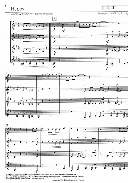 Langer, Michael / Williams, Pharrell: Happy for 4 guitars sheet music sample